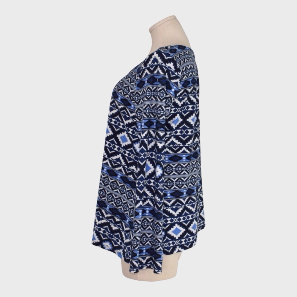 b&b‎ Boutique Blue Aztec Print Bell Sleeve Top - Picture 4 of 5